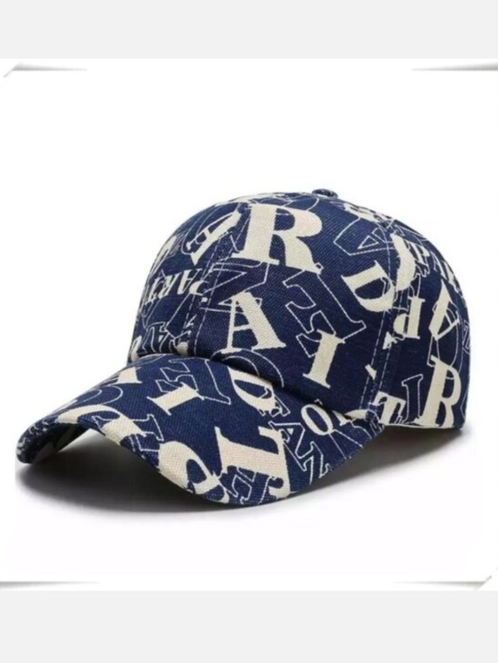 Blue Beige Letters Alphabet Print Baseball Hat Unisex NWOT